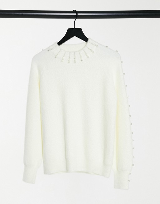 Fashion Union relaxed jumper with pearl embellishment