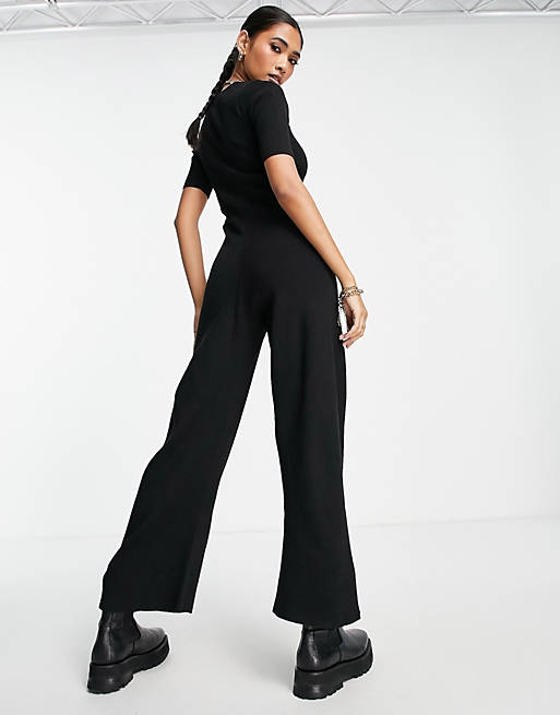  Fashion Union ribbed wide leg knitted jumpsuit with scoop neck 