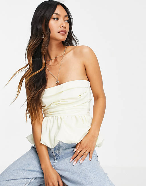 Fashion Union ruched bandeau top with peplum hem co-ord