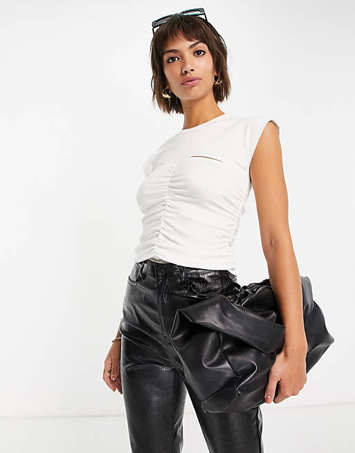 Fashion Union ruched front cut out tee