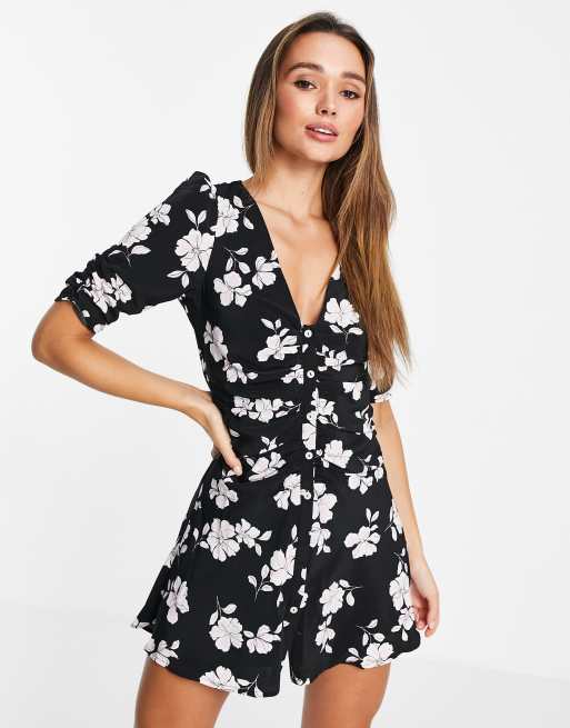 Fashion Union ruched sleeve and button through mini dress, 4 of 4