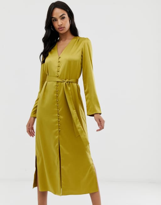 Satin button sales down dress