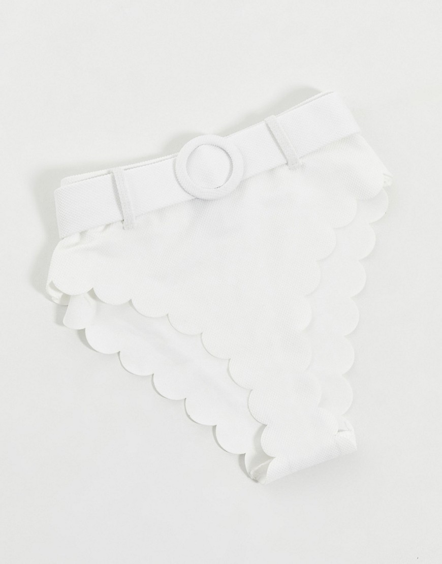 Fashion Union scallop edge with belt high waist bikini bottom in white