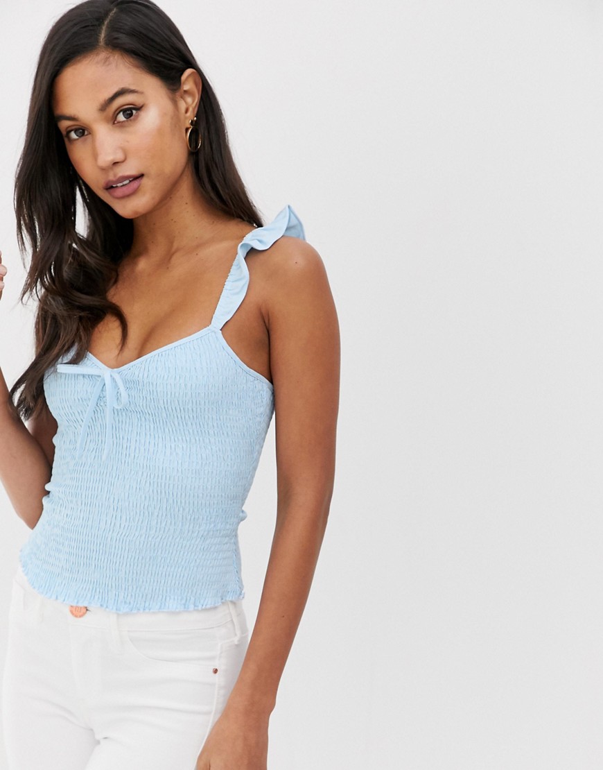 Fashion Union shirred cami top with tie front detail-Blues