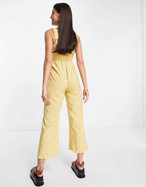 Jumpsuits & Playsuits Fashion Union shirred waist wide leg jumpsuit in check 