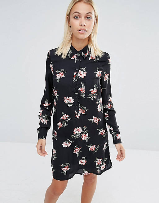Fashion Union Shirt Dress In Floral Print With Tie Neck