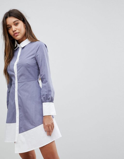 Fashion Union Shirt Dress With Contrast Details And Asymmetric Hem | ASOS