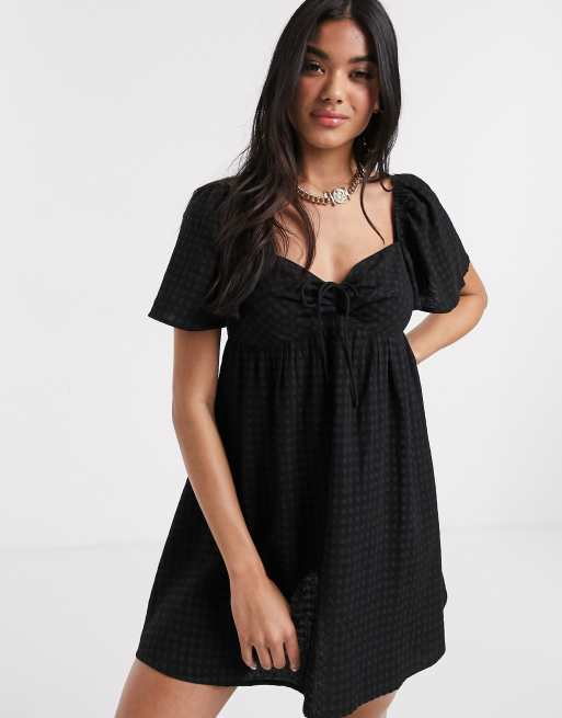 Fashion Union smock beach dress in black check  ASOS