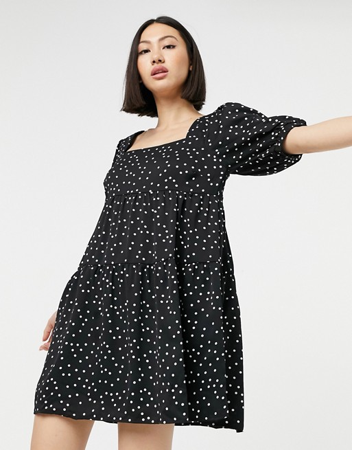 Fashion Union square neck tiered smock dress in polka dot
