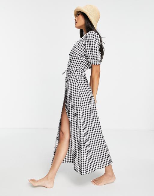 Fashion Union - Strand-sommerkjole med slå-om og gingham-tern - Kun hos ASOS 