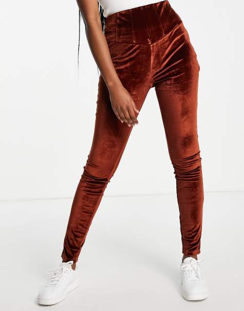 Fashion Union stretch velvet leggings in rust - view 1