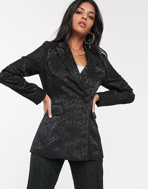 Fashion Union tailored blazer in black paisley jacquard
