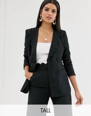 Fashion Union Tall – Kavaj med krage och uddkant, del av set-Svart Svart