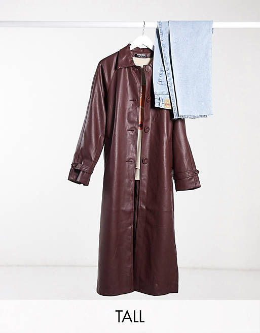 Fashion Union Tall coat with collar and belt in PU