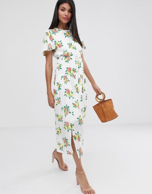 Tall drop hem midi dress in fruit print