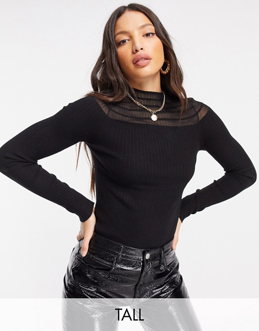 Fashion Union Tall high neck fitted jumper mesh detailing