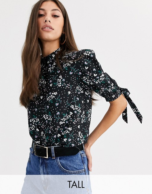 Fashion Union Tall high neck top with tie sleeve detail