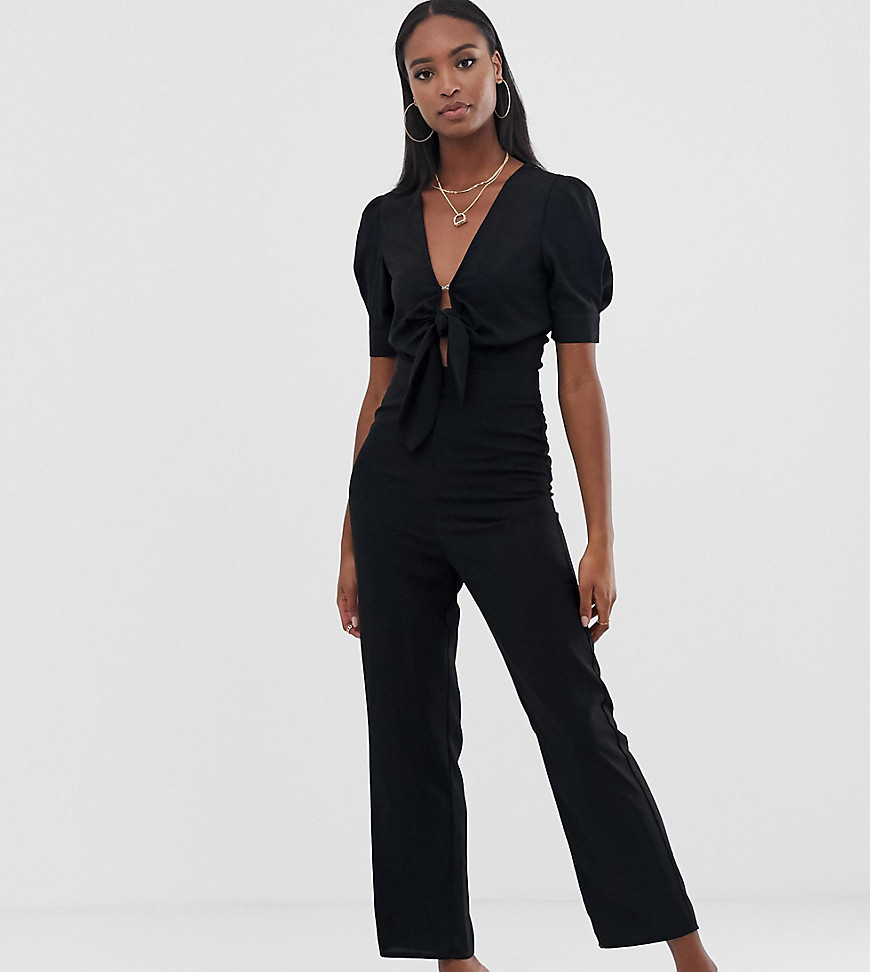 Fashion Union Tall - Jumpsuit met geknoopte voorkant-Zwart