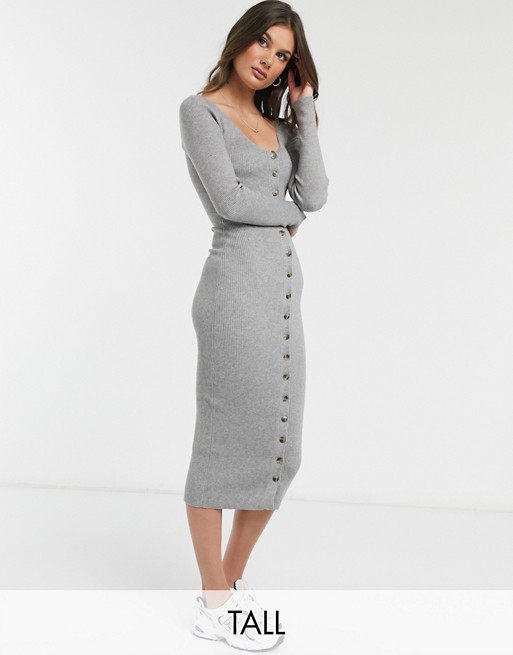 Fashion Union Tall knitted midi dress with button front