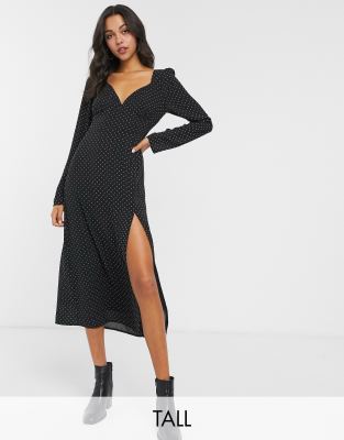 fashion union tall open back midi dress in spot