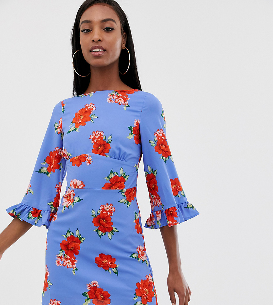 Fashion Union Tall - Midi-jurk met bloemenprint-Blauw
