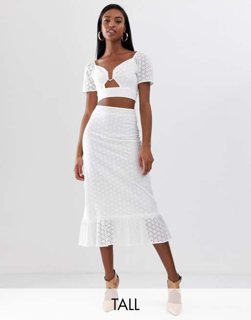 White peplum 2025 hem midi skirt