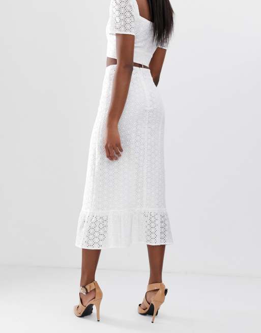 White peplum shop hem midi skirt