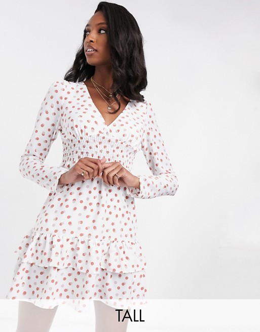 Fashion Union Tall mini dress with puff sleeves and frill hem in polka dots