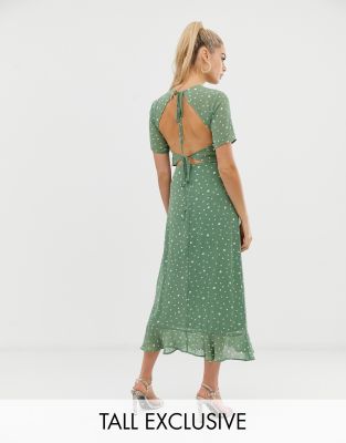 fashion union tall open back midi dress in spot