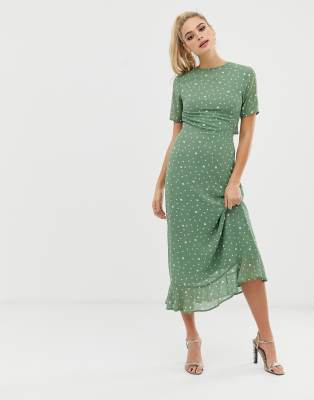 fashion union tall open back midi dress in spot