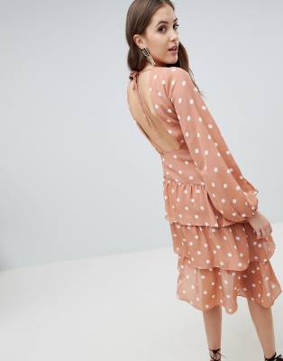 fashion union tall open back midi dress in spot