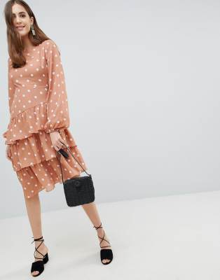 fashion union tall open back midi dress in spot