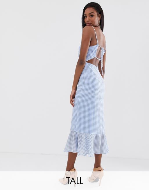 Fashion Union Tall - Robe caraco mi-longue avec ourlet à basque et dos lacé motif vichy