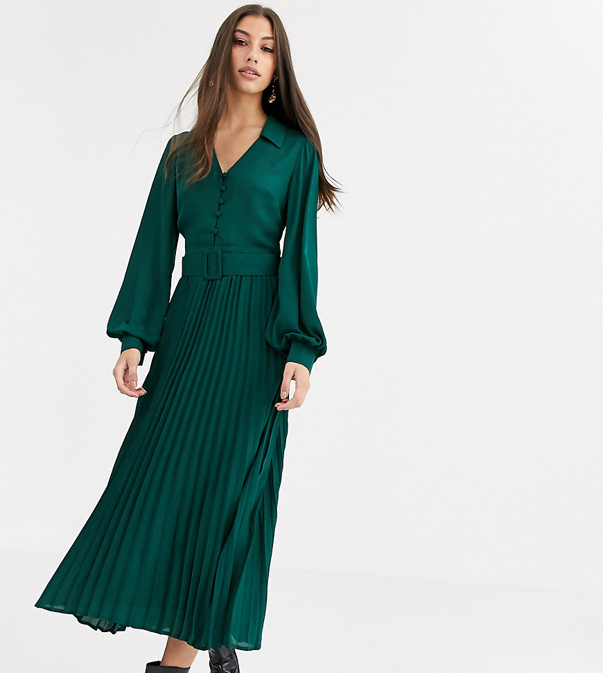 Fashion Union Tall shirt dress with pleat detail-Green