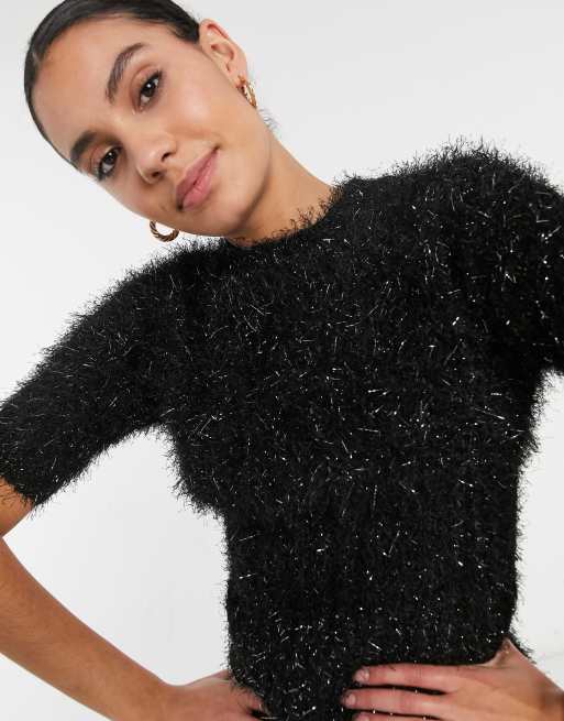 Fluffy short shop sleeve jumper