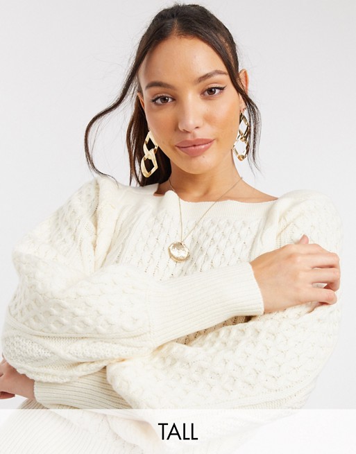 Fashion Union Tall square neck jumper with baloon sleeves in cable knit