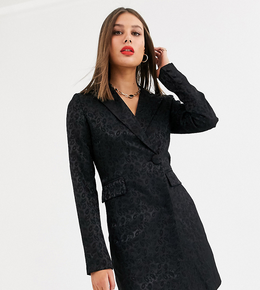 Fashion Union Tall tailored blazer dress in black paisley jacquard