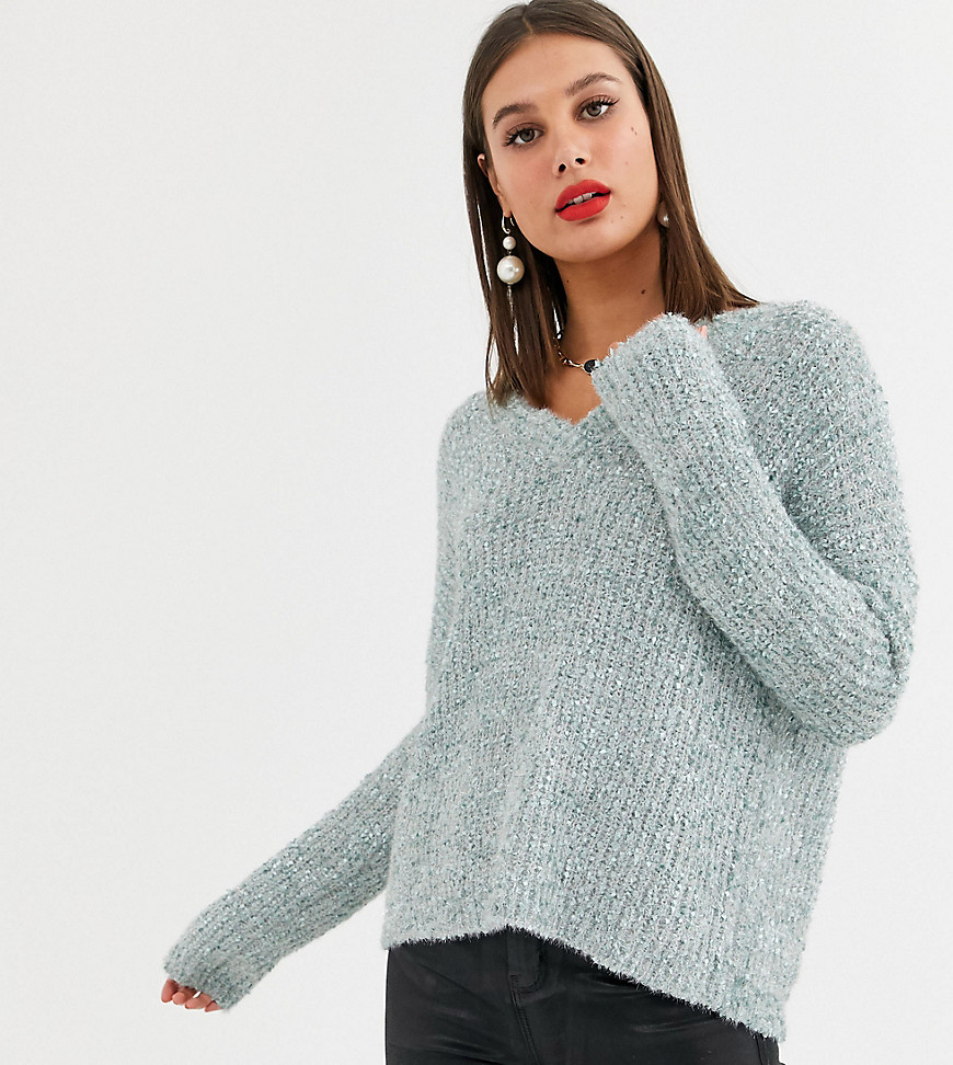 Fashion Union Tall tinsel knit relaxed jumper-Green