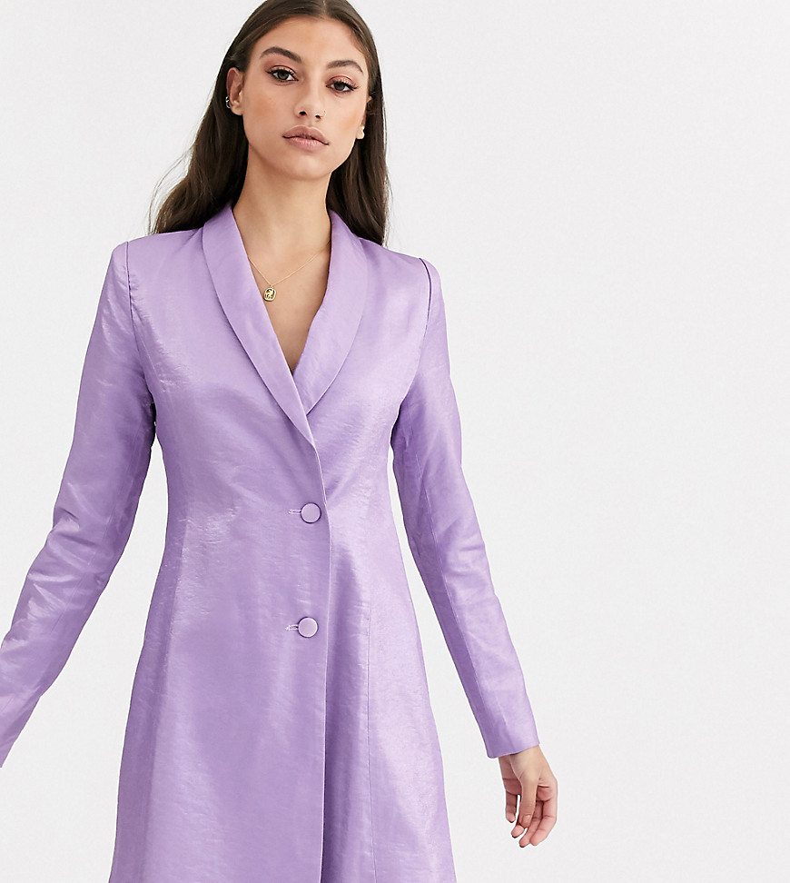 Fashion Union Tall tuxedo blazer dress in metallic jacquard-Purple
