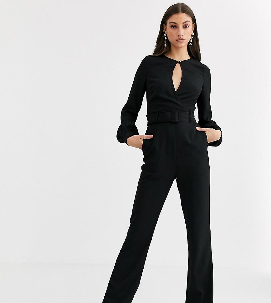 Fashion Union Tall velvet keyhole jumpsuit-Black