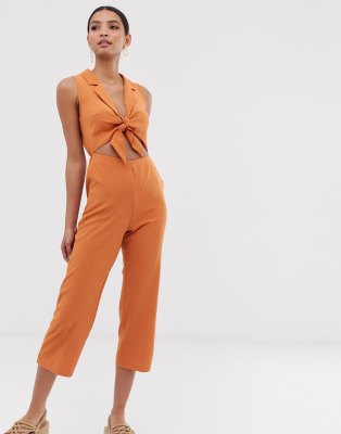 orange tie front jumpsuit
