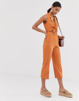 orange tie front jumpsuit