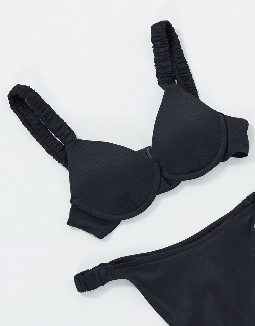 Costume Nero donna Fashion Union - Top bikini nero a coste con ferretto