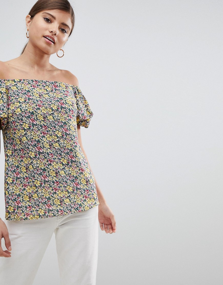 Fashion Union - Top met blote schouders in vintage bloemenprint-Multi