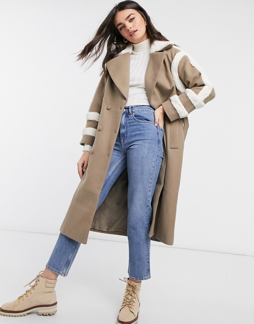 Fashion Union trench coat with shearling details | ASOS