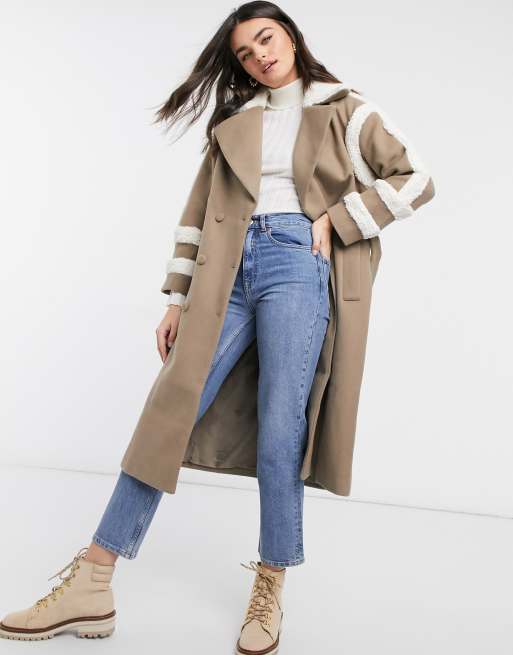 Fashion Union trench coat with shearling details | ASOS