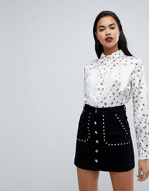 Fashion Union Western Shirt In Ditsy Floral With Fringing | ASOS