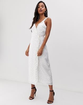 fashion union tall open back midi dress in spot