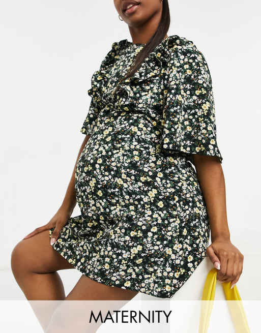 Fashion Union - Zwangerschapskleding - Mini jurk met ruches aan de mouwen en fijne bloemenprint