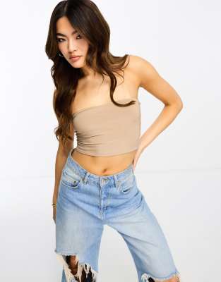 Fashionkilla Bandeau Crop Top In Taupe-neutral